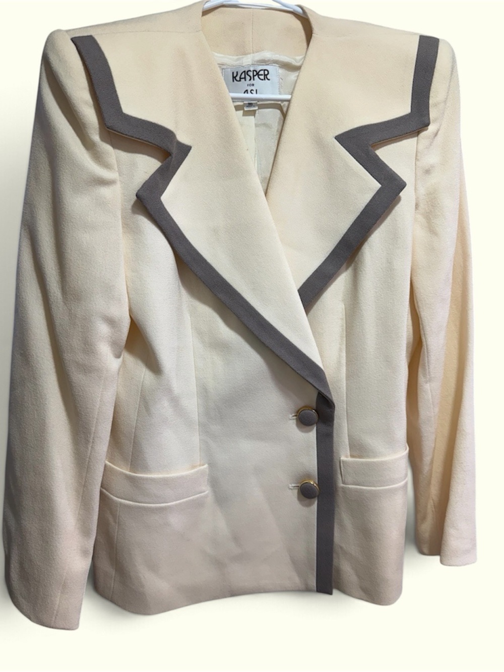 Vintage Kasper for ASL Cream Power Blazer with Abstract Contrast Trim